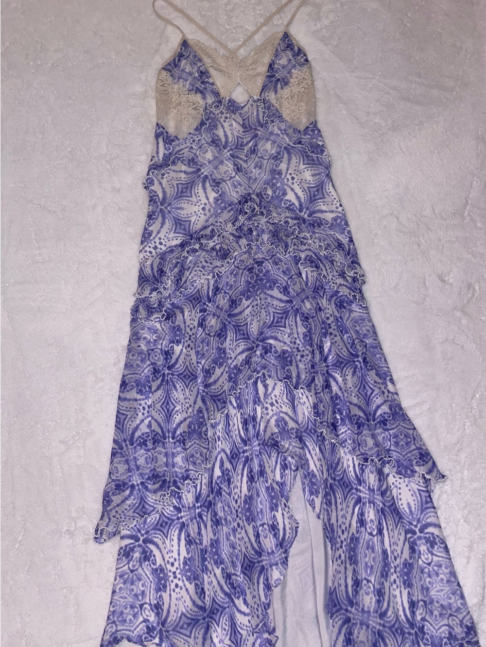Free People Blue Paisley Lace-Trim Maxi Dress